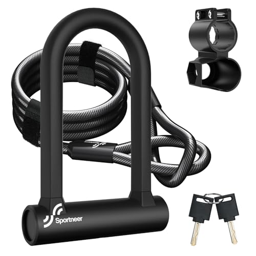 Sportneer Heavy-Duty 17mm Bike U-Lock with 5ft Steel Cable