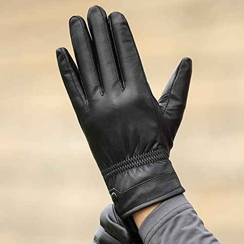 Men's Fleece-Lined Leather Winter Motorcycle Riding Gloves