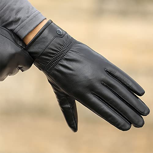 Men's Fleece-Lined Leather Winter Motorcycle Riding Gloves