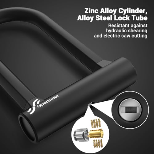 Sportneer Heavy-Duty 17mm Bike U-Lock with 5ft Steel Cable