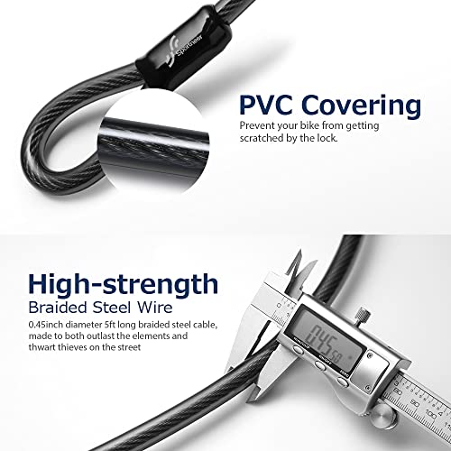 Sportneer Heavy-Duty 17mm Bike U-Lock with 5ft Steel Cable