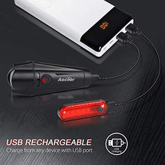 Ascher Ultra Bright USB Rechargeable Front and Rear Bike Light Set