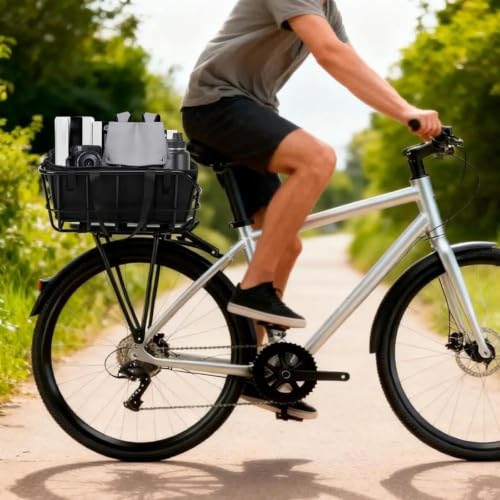 Gralara High-Carbon Steel Rear Bike Basket with Waterproof Cover