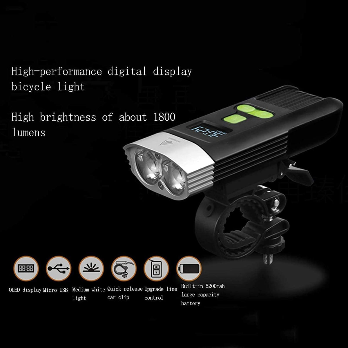 USB Rechargeable Waterproof LED Bike Headlight with Digital Display