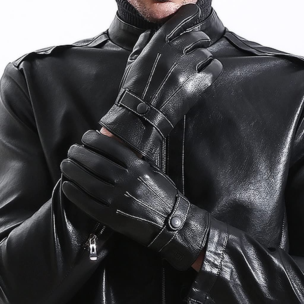 DUYHBAWRS Men's Warm Touchscreen Leather Cycling Gloves