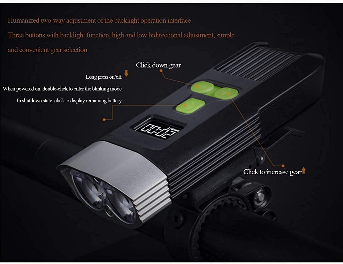USB Rechargeable Waterproof LED Bike Headlight with Digital Display