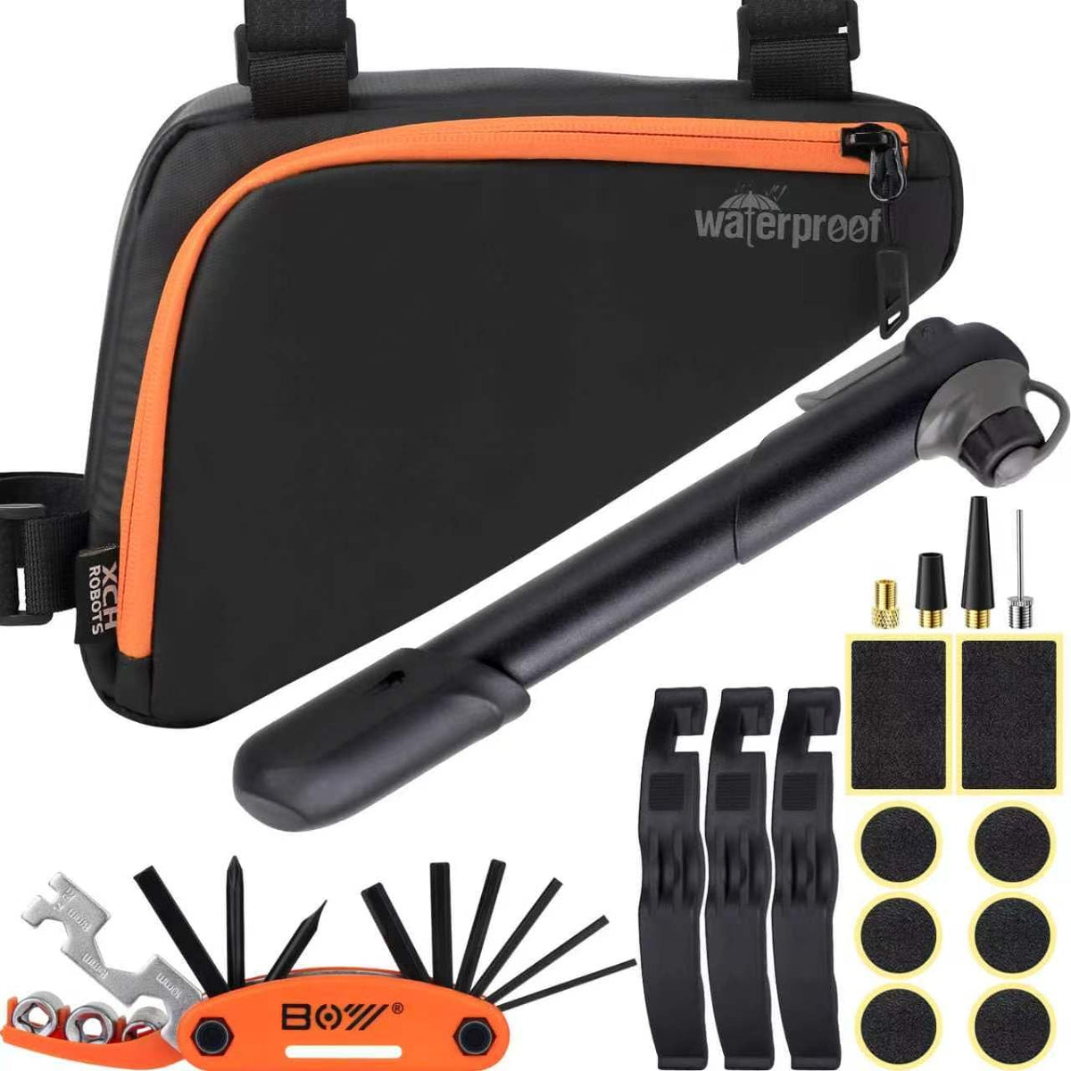 Portable Bicycle Repair Tool Kit with Tire Pump and Bag