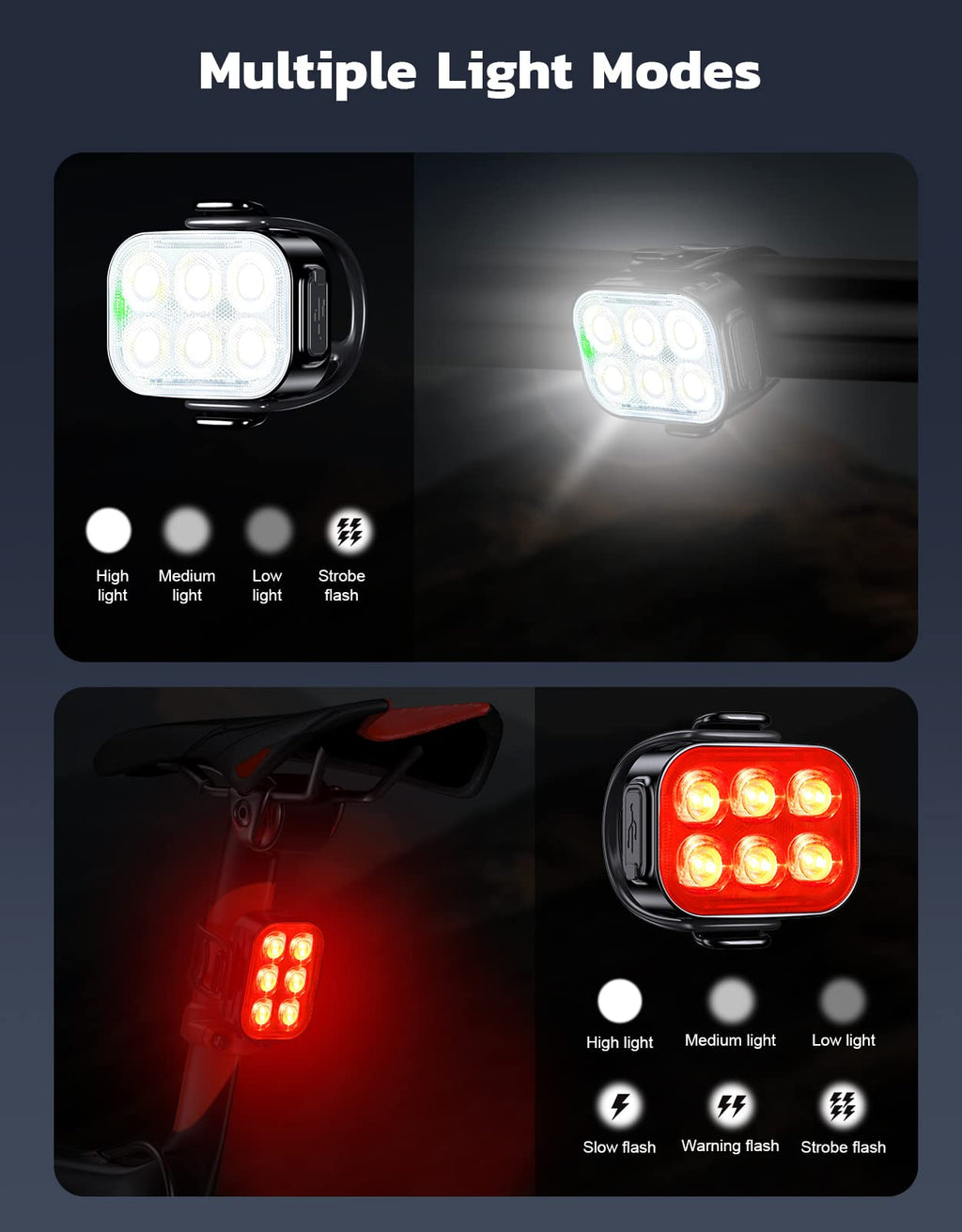 Zewdov USB Rechargeable Front and Rear Bike Light Set