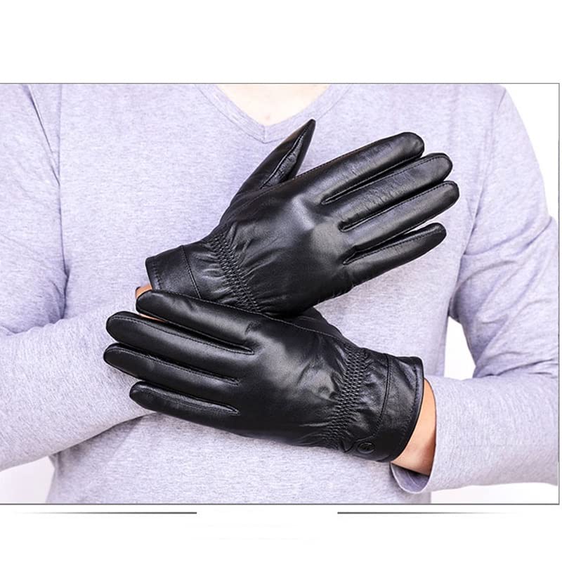 Men's Fleece-Lined Leather Winter Motorcycle Riding Gloves
