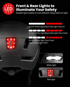 ILM E3-10L Adult Bike Helmet with Front and Rear LED Lights