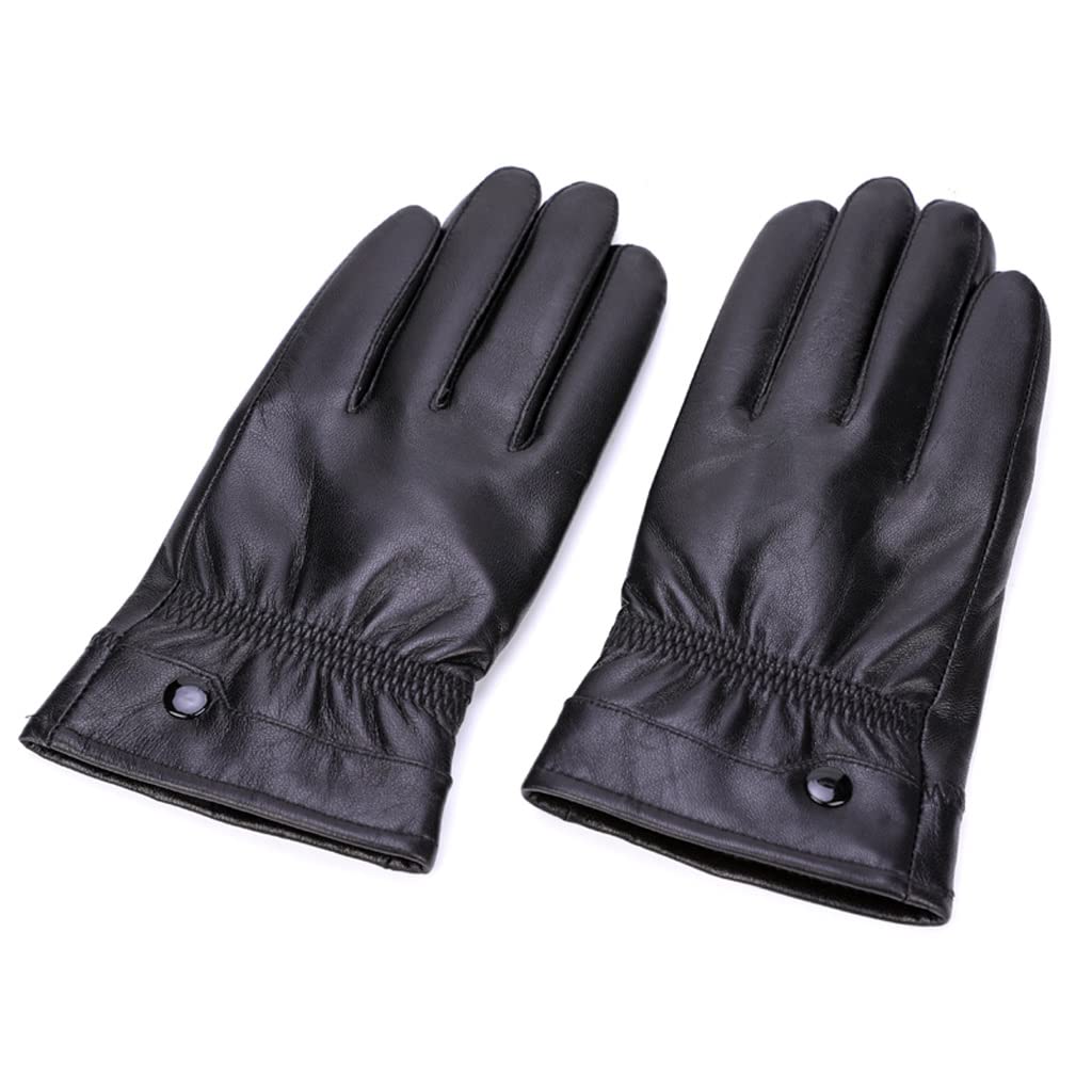 Men's Fleece-Lined Leather Winter Motorcycle Riding Gloves