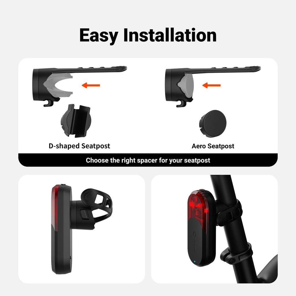 COOSPO TR70 Bike Radar Tail Light with Vehicle Alerts