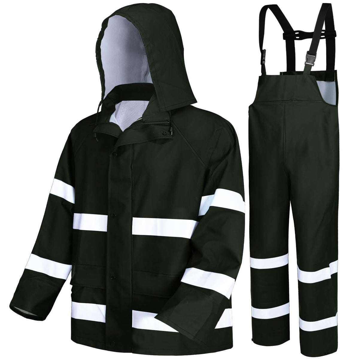 Niruoxn Waterproof Reflective Rain Suit with Bib Pants