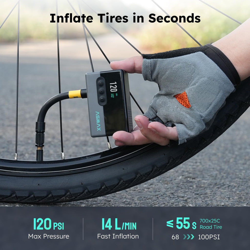 ASMAX T30 Mini Electric Bike Pump with Pressure Gauge
