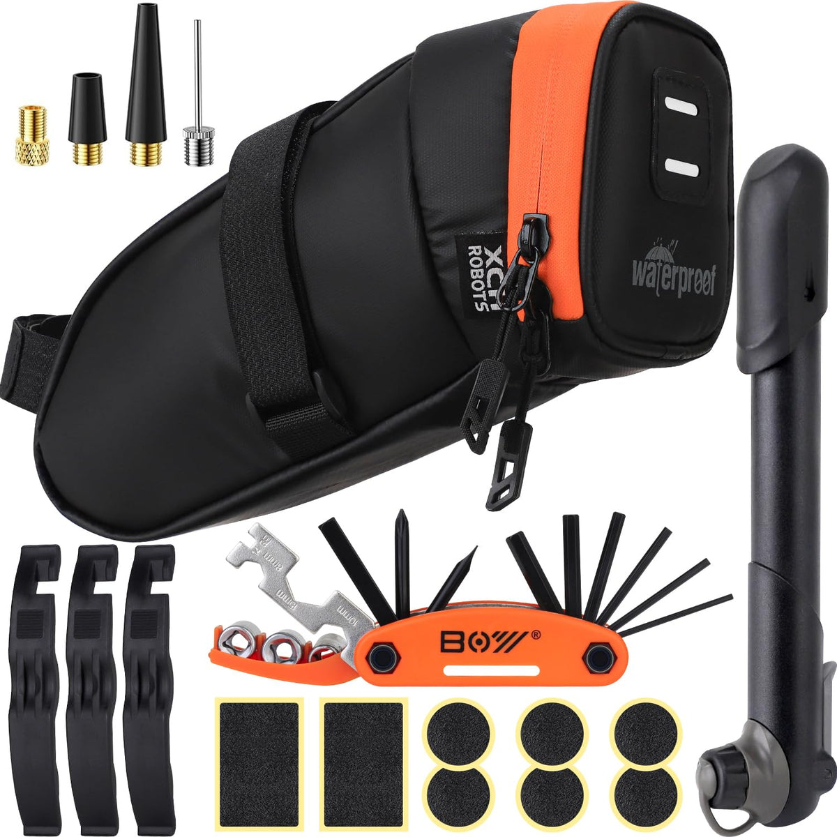 Portable Bicycle Repair Tool Kit with Tire Pump and Bag