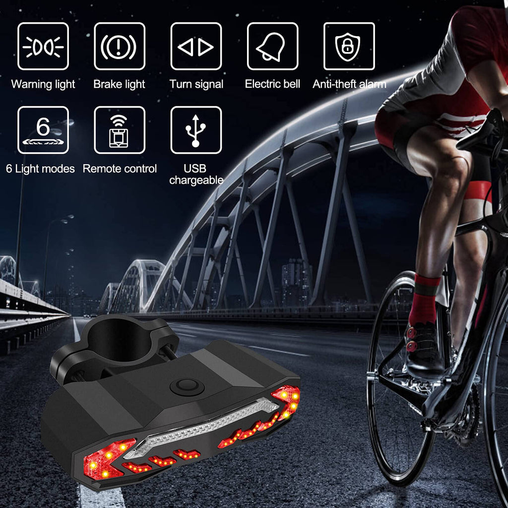 2-Pack USB Rechargeable Bike Alarm Taillights with Turn Signals