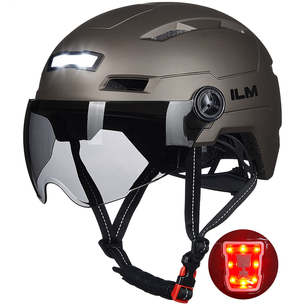 ILM E3-10L Adult Bike Helmet with Front and Rear LED Lights