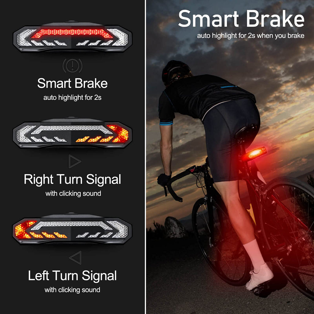 2-Pack USB Rechargeable Bike Alarm Taillights with Turn Signals