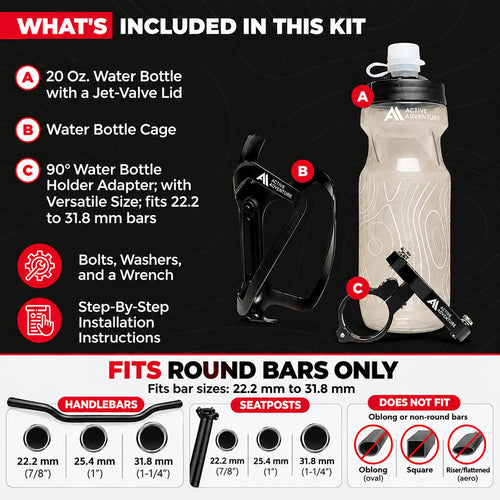 20 oz Bike Water Bottle and No-Screw Handlebar Holder Set
