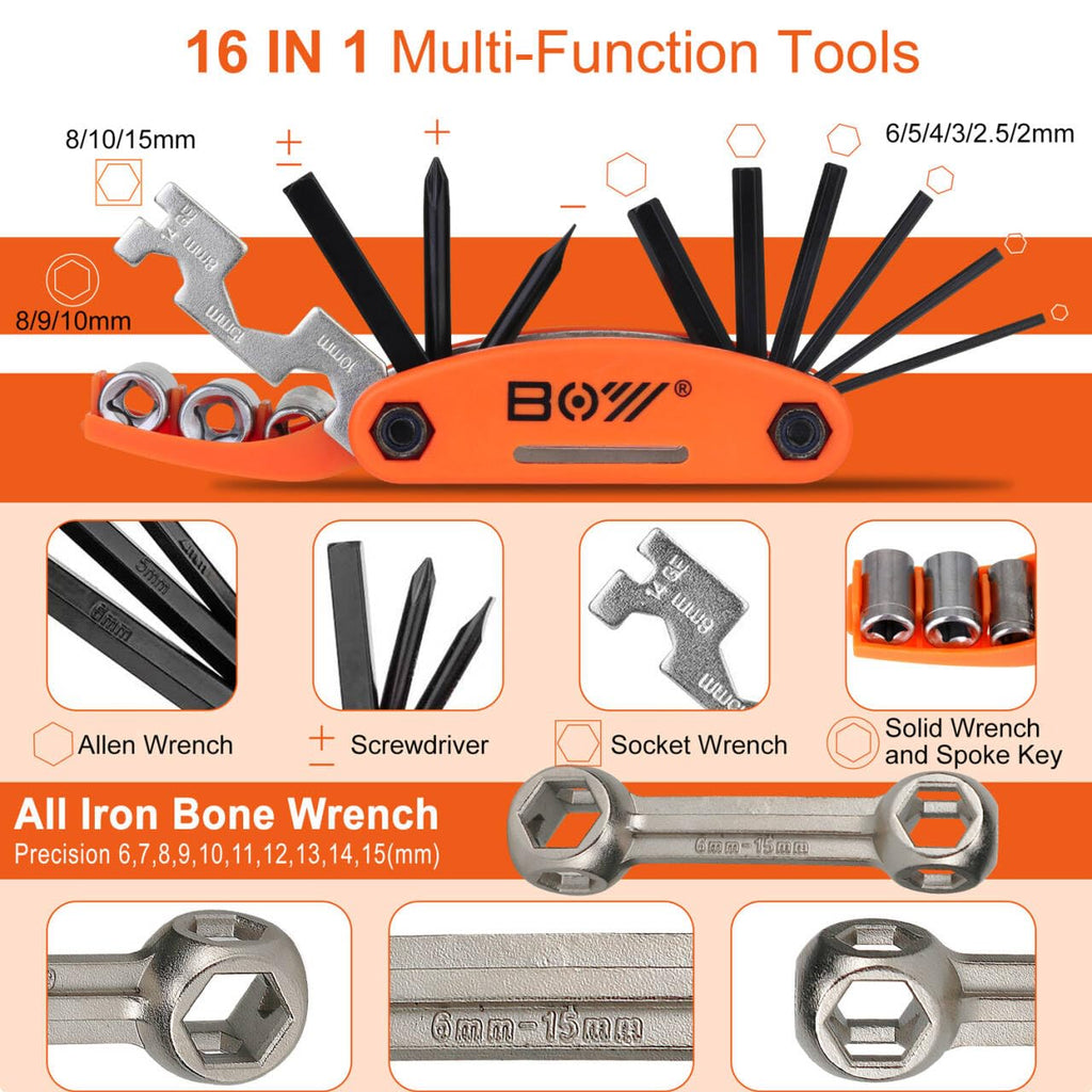 Portable Bicycle Repair Tool Kit with Tire Pump and Bag