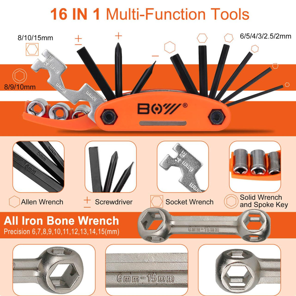 Portable Bicycle Repair Tool Kit with Tire Pump and Bag