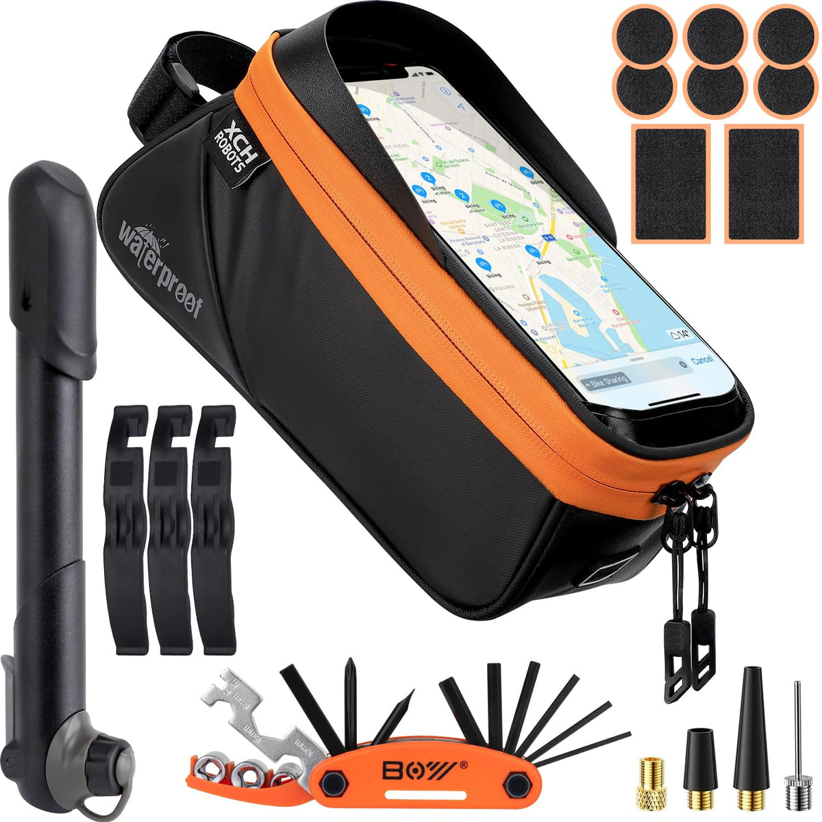 Portable Bicycle Repair Tool Kit with Tire Pump and Bag