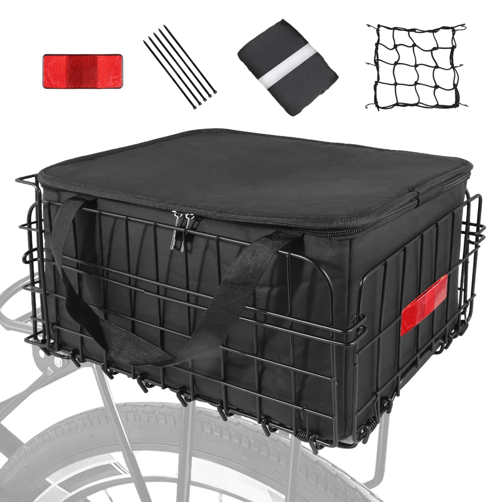 Foldable Rear Bike Basket with Removable Waterproof Liner Bag