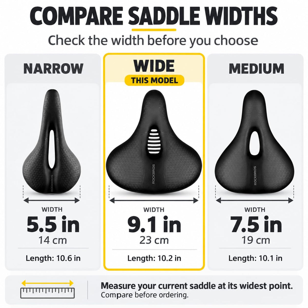 ROCKBROS Memory Foam Comfort Bike Saddle for Road and MTB
