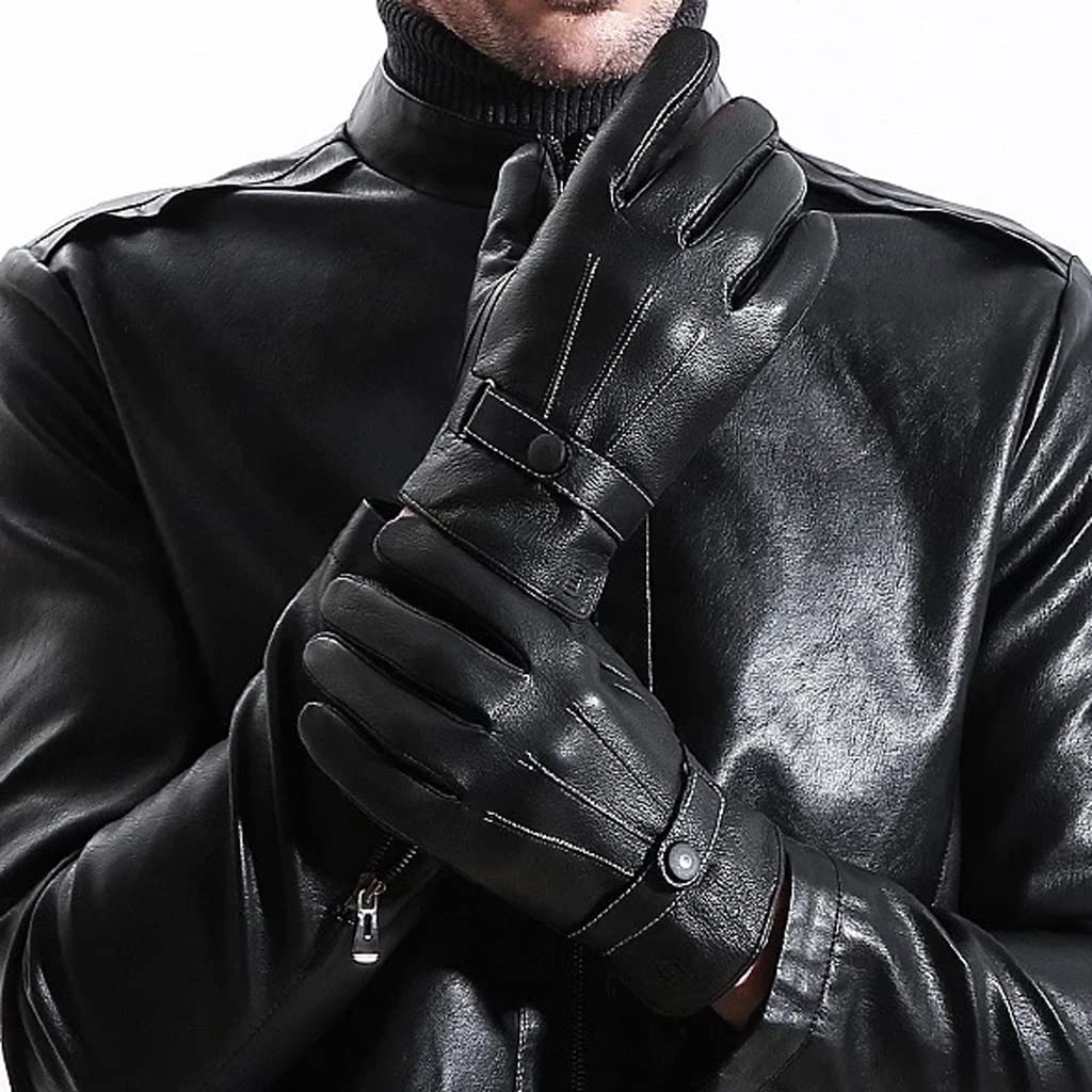 DUYHBAWRS Men's Warm Touchscreen Leather Cycling Gloves