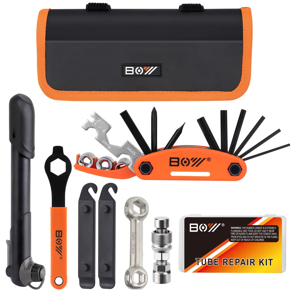 Portable Bicycle Repair Tool Kit with Tire Pump and Bag