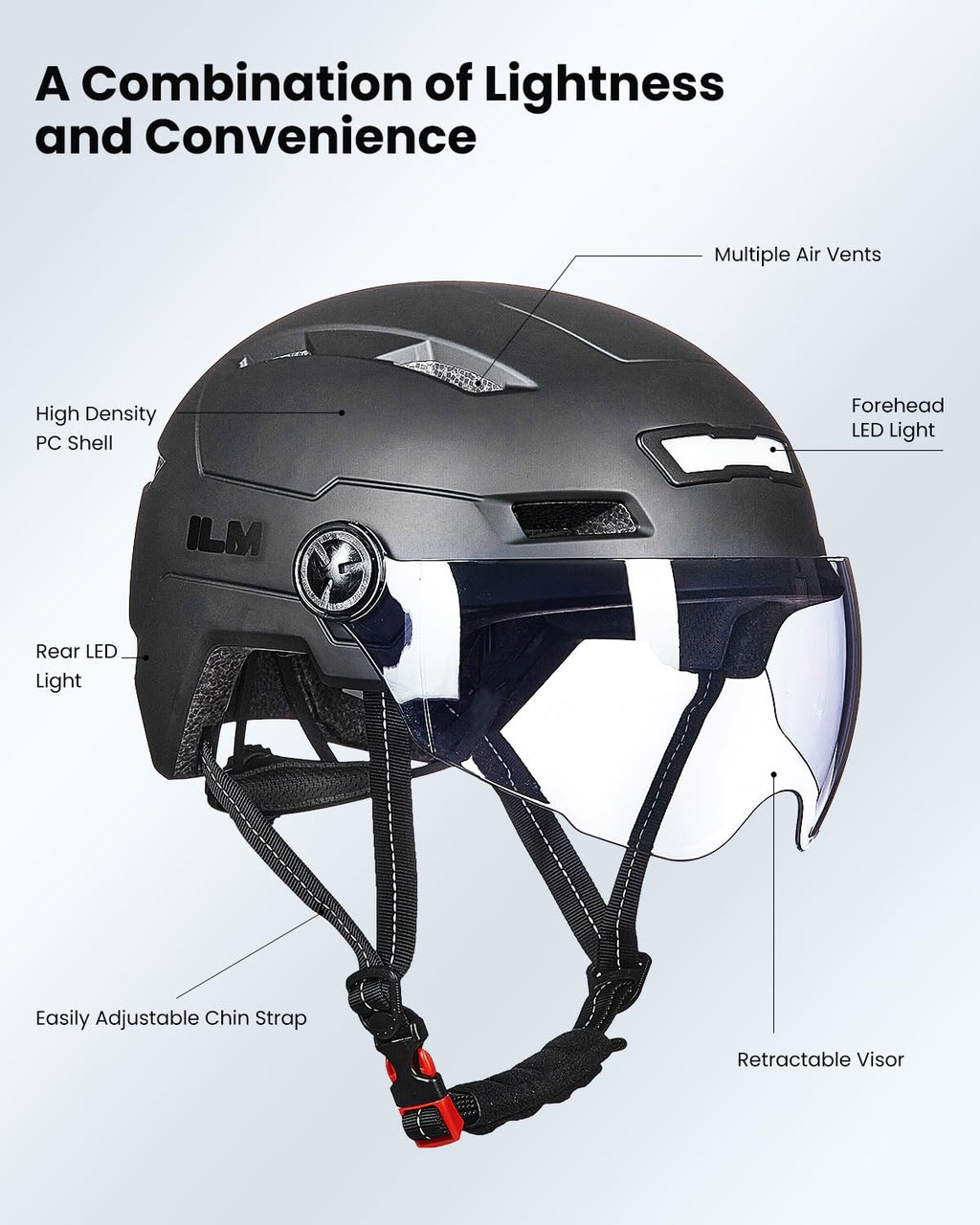 ILM E3-10L Adult Bike Helmet with Front and Rear LED Lights