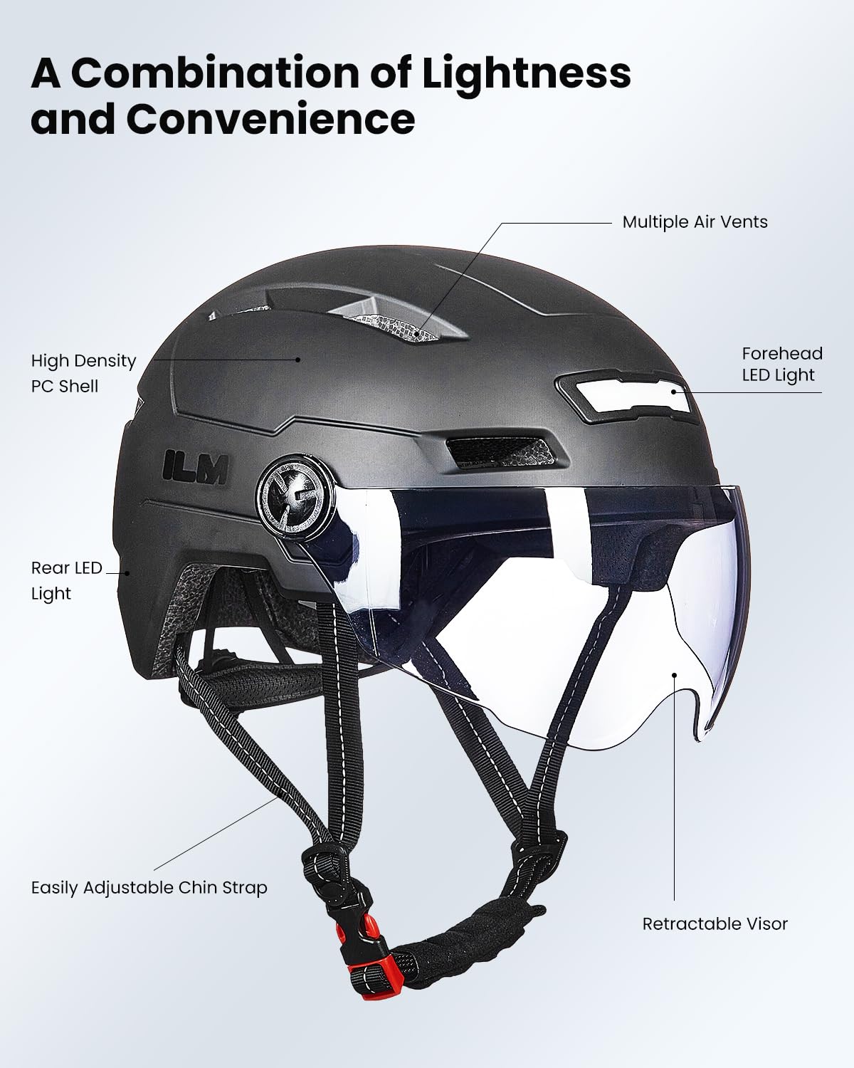 ILM E3-10L Adult Bike Helmet with Front and Rear LED Lights