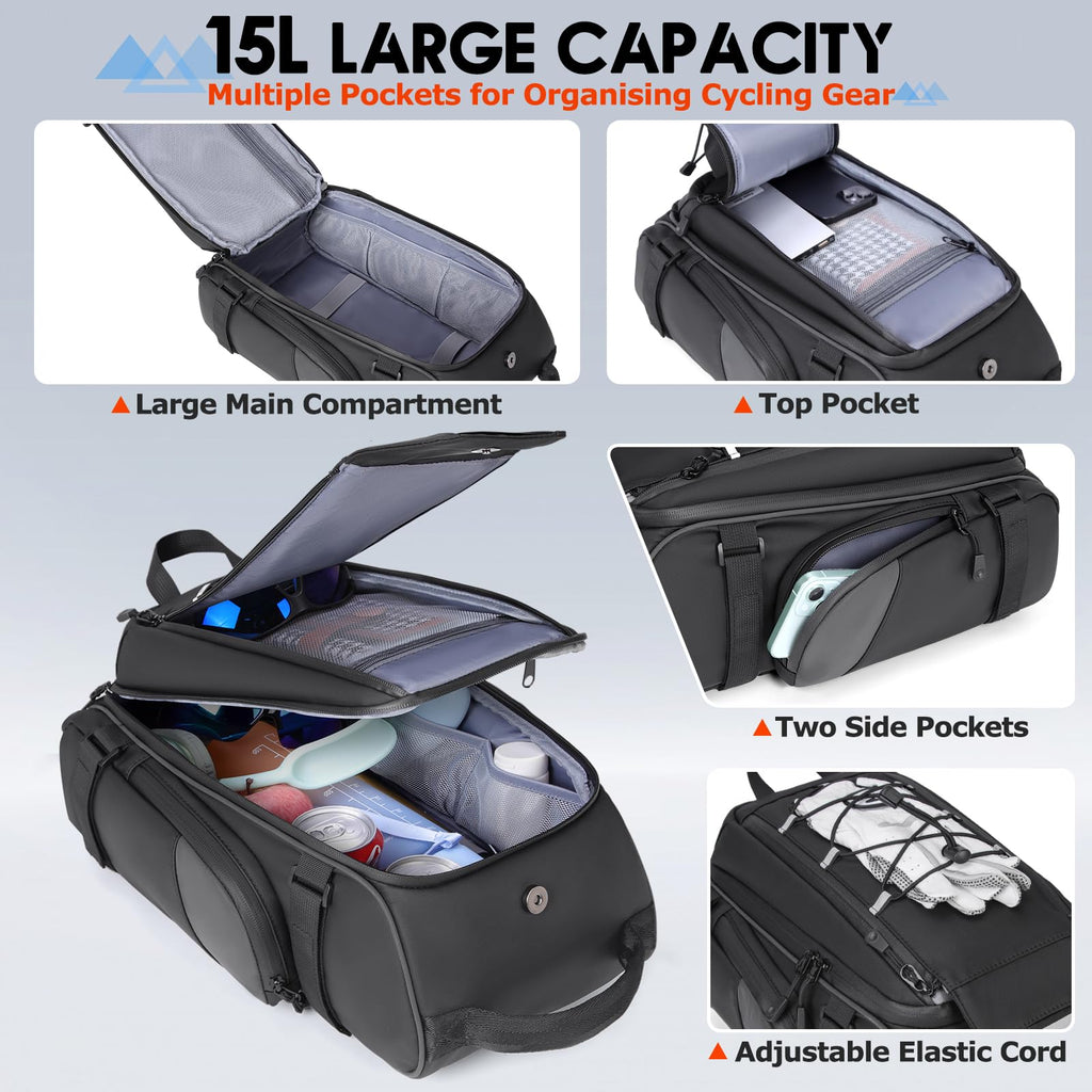 RAINSMORE 15L Waterproof E-Bike Rear Rack Trunk Bag