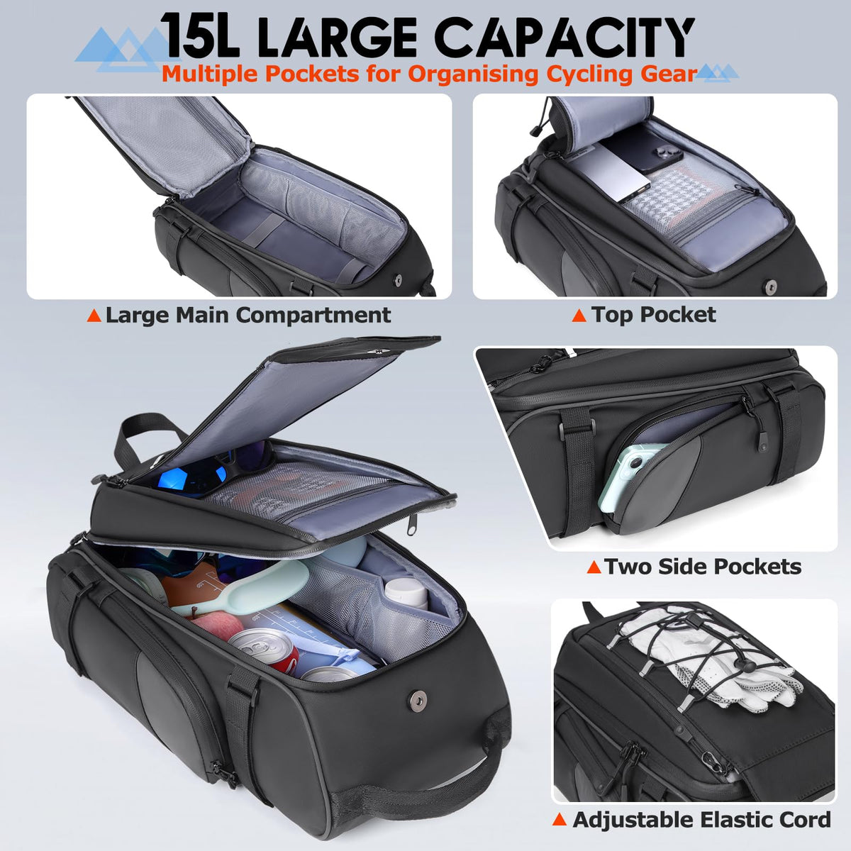 RAINSMORE 15L Waterproof E-Bike Rear Rack Trunk Bag