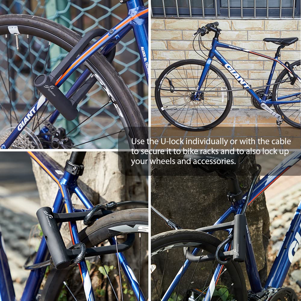 Sportneer Heavy-Duty 17mm Bike U-Lock with 5ft Steel Cable