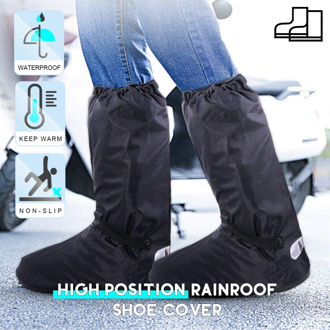 Hilitchi Waterproof Motorcycle Rain Boot Covers with Zipper