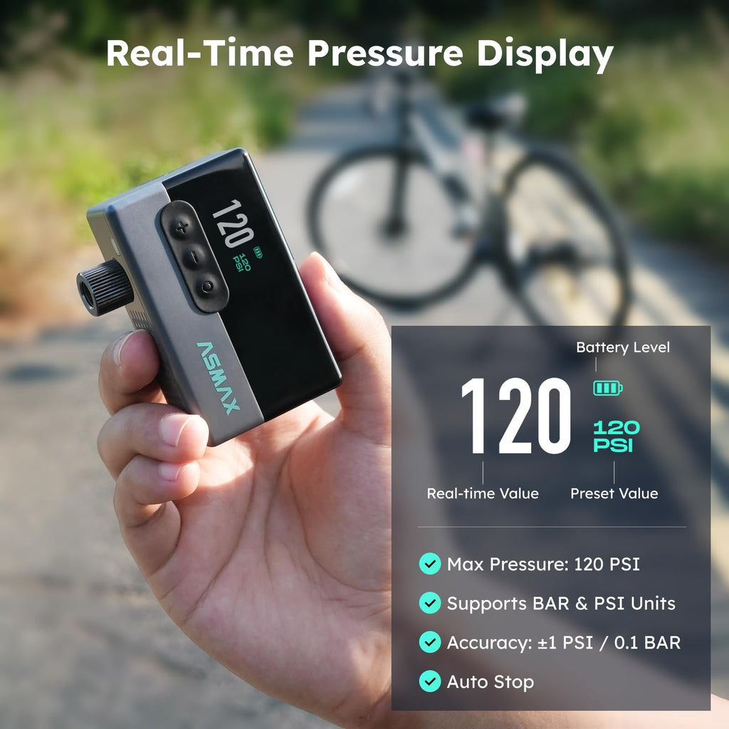 ASMAX T30 Mini Electric Bike Pump with Pressure Gauge