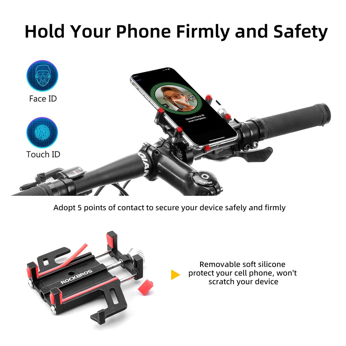 ROCKBROS 5-Claw Anti-Shake Bike and Motorcycle Phone Mount