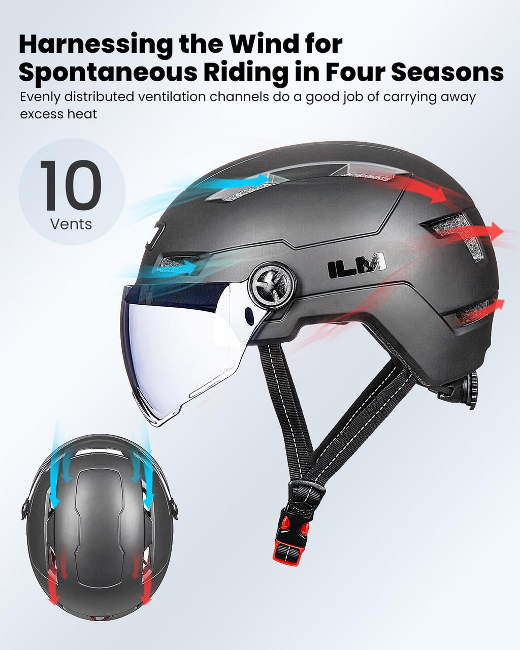 ILM E3-10L Adult Bike Helmet with Front and Rear LED Lights