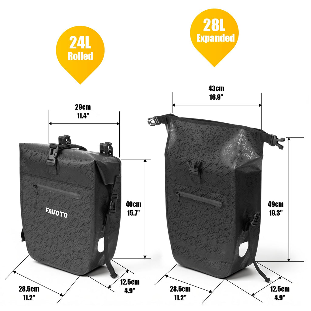 Favoto 2-Pack Waterproof Quick-Release Bike Pannier Bags