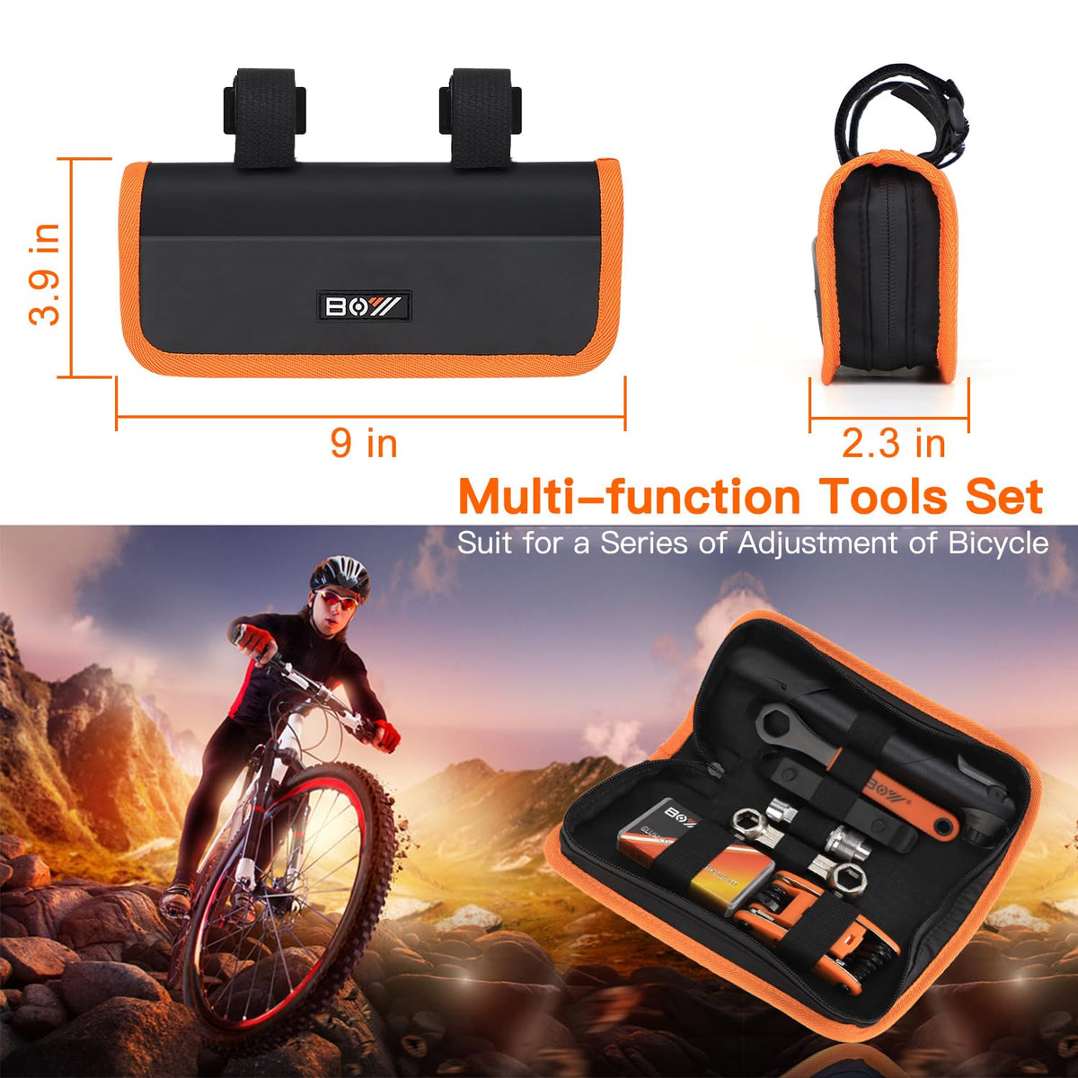 Portable Bicycle Repair Tool Kit with Tire Pump and Bag