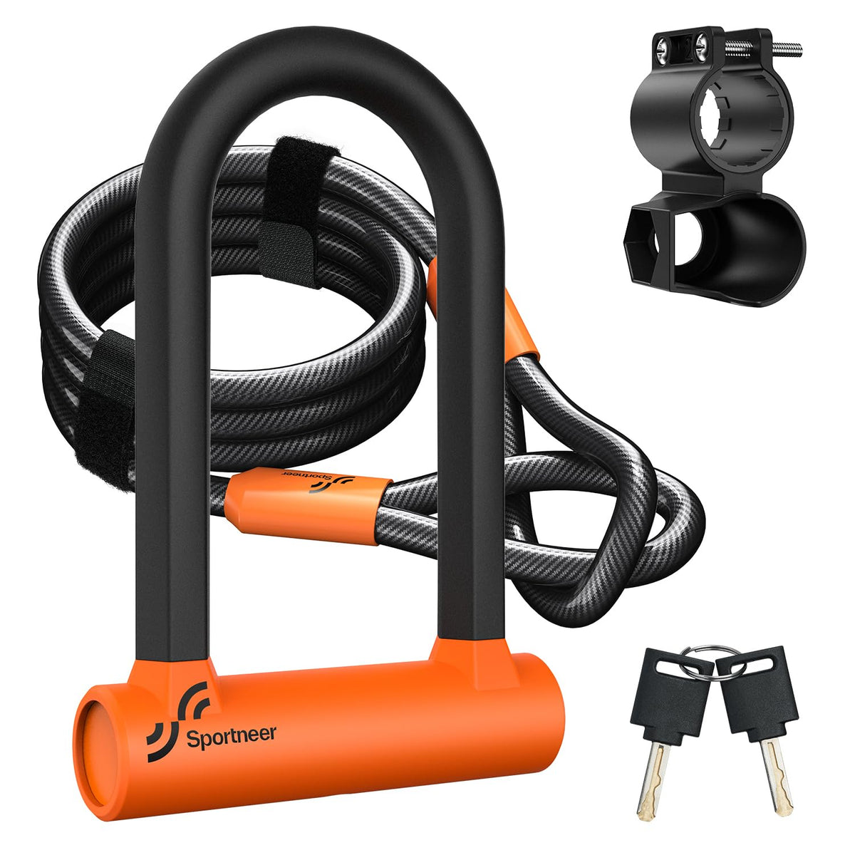 Sportneer Heavy-Duty 17mm Bike U-Lock with 5ft Steel Cable