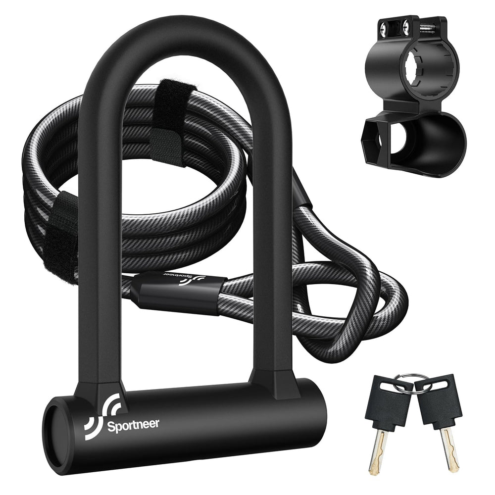 Sportneer Heavy-Duty 17mm Bike U-Lock with 5ft Steel Cable