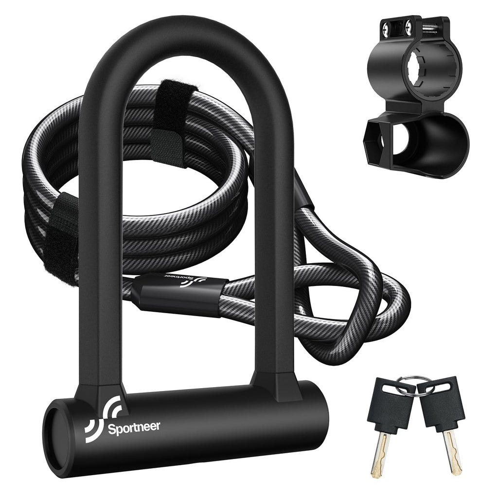 Sportneer Heavy-Duty 17mm Bike U-Lock with 5ft Steel Cable