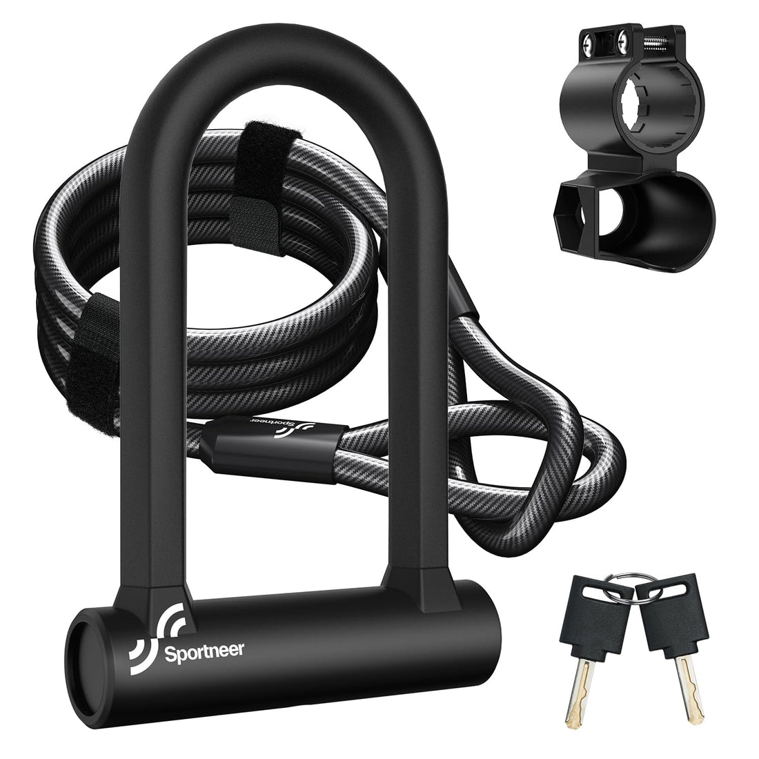 Sportneer Heavy-Duty 17mm Bike U-Lock with 5ft Steel Cable