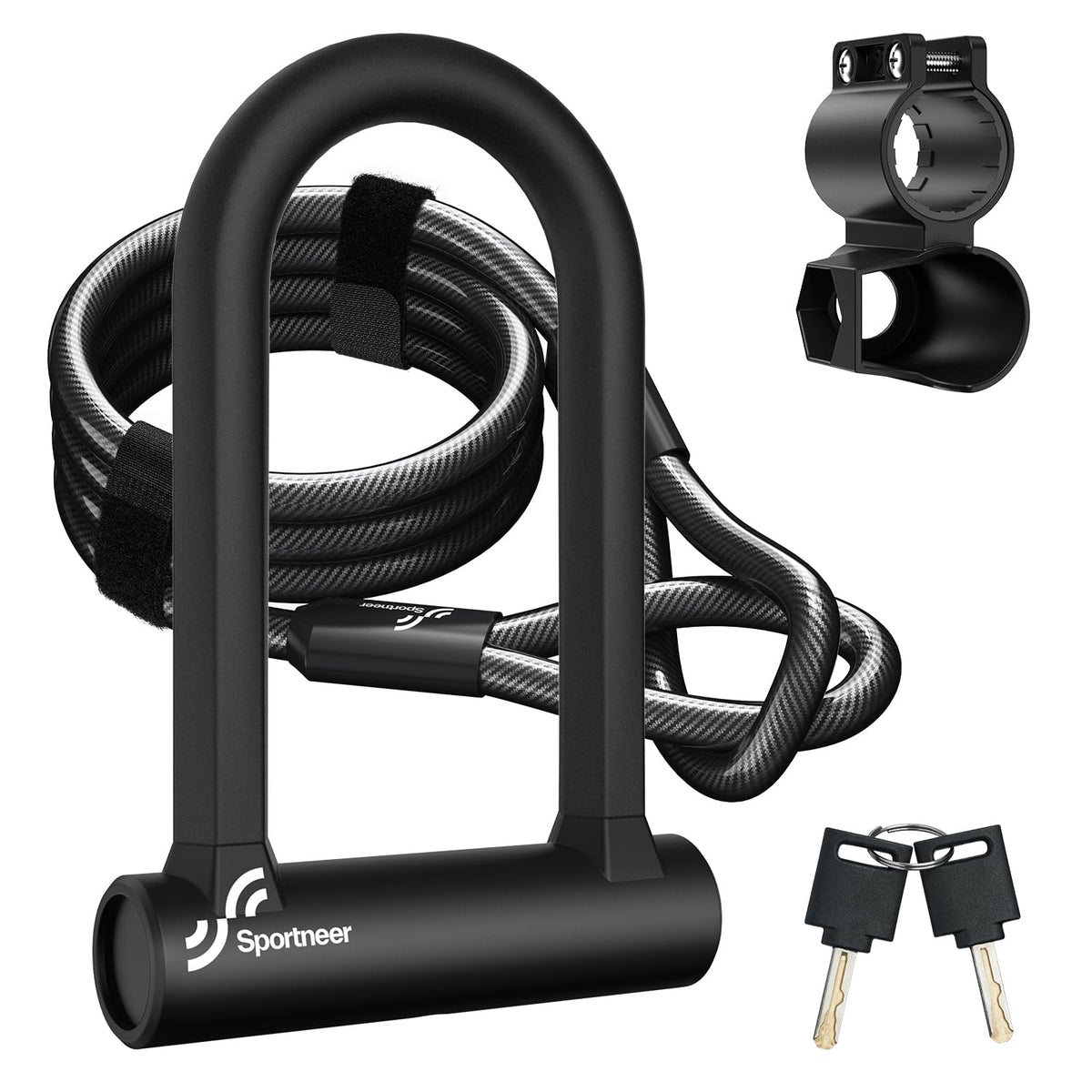 Sportneer Heavy-Duty 17mm Bike U-Lock with 5ft Steel Cable
