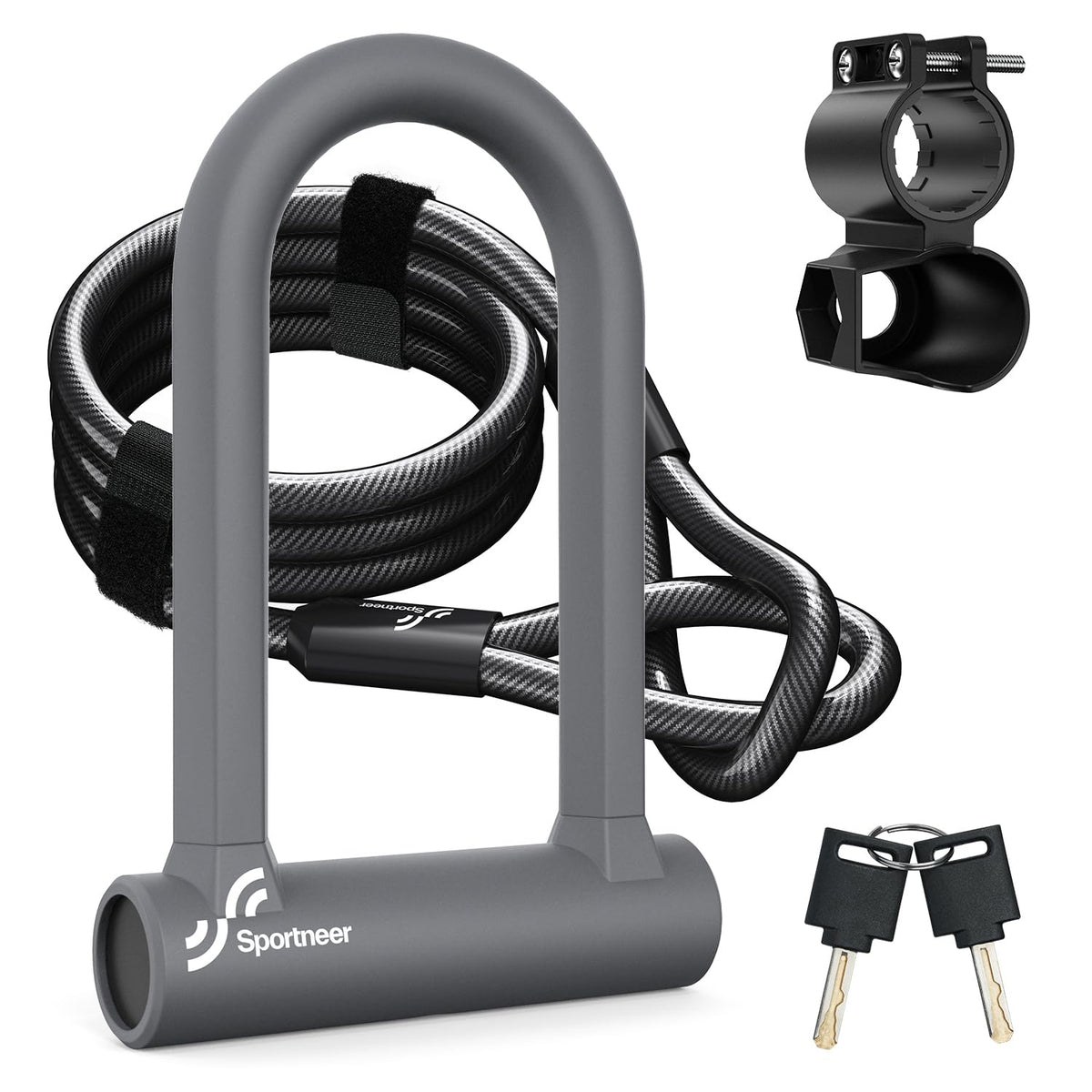 Sportneer Heavy-Duty 17mm Bike U-Lock with 5ft Steel Cable
