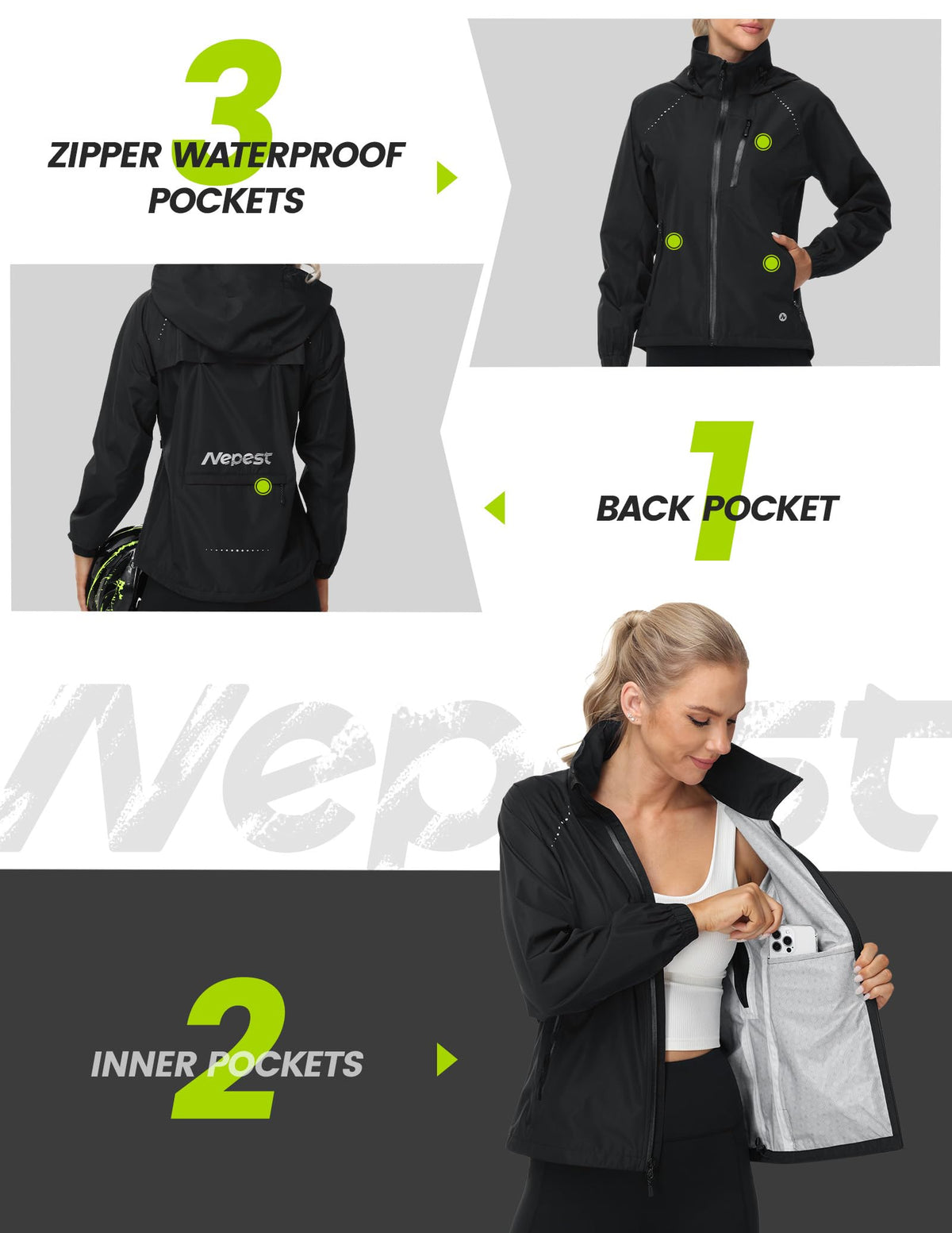 Nepest Women's Hooded Cycling Rain Jacket with UPF 50+