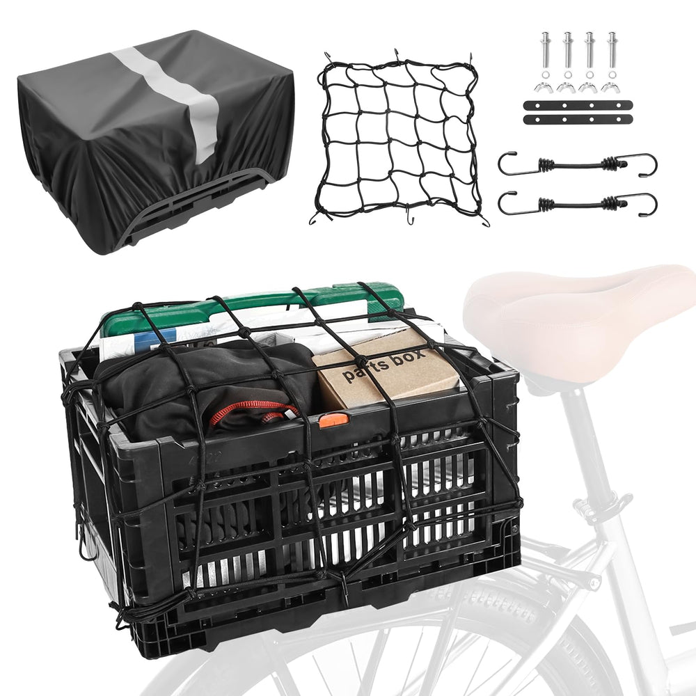 YEEGO DIRECT Foldable Rear Bike Cargo Basket with Collapsible Crate