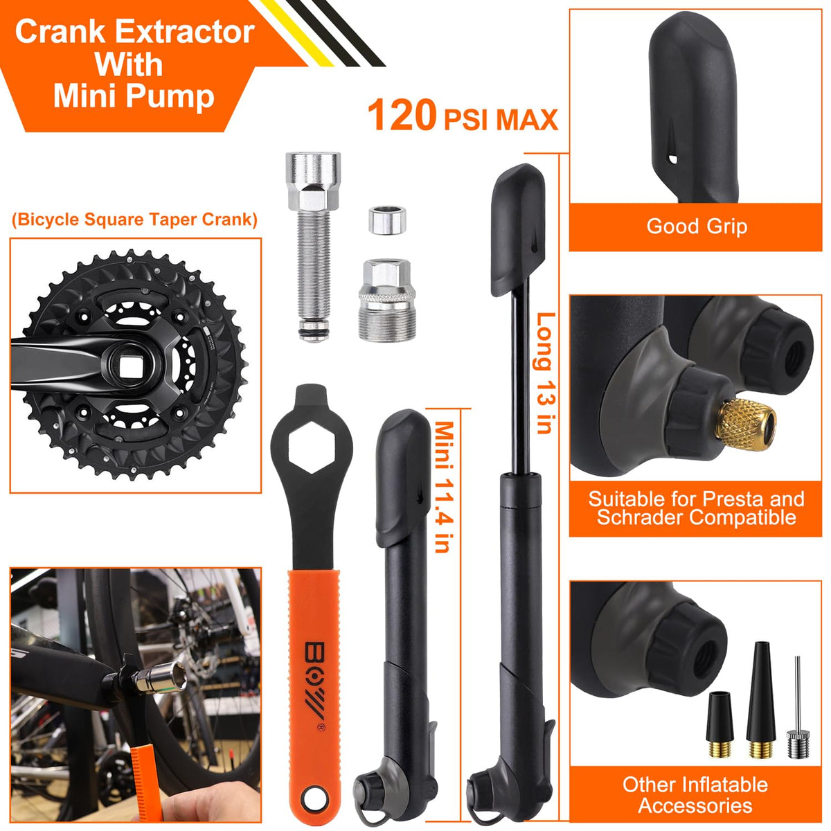 Portable Bicycle Repair Tool Kit with Tire Pump and Bag